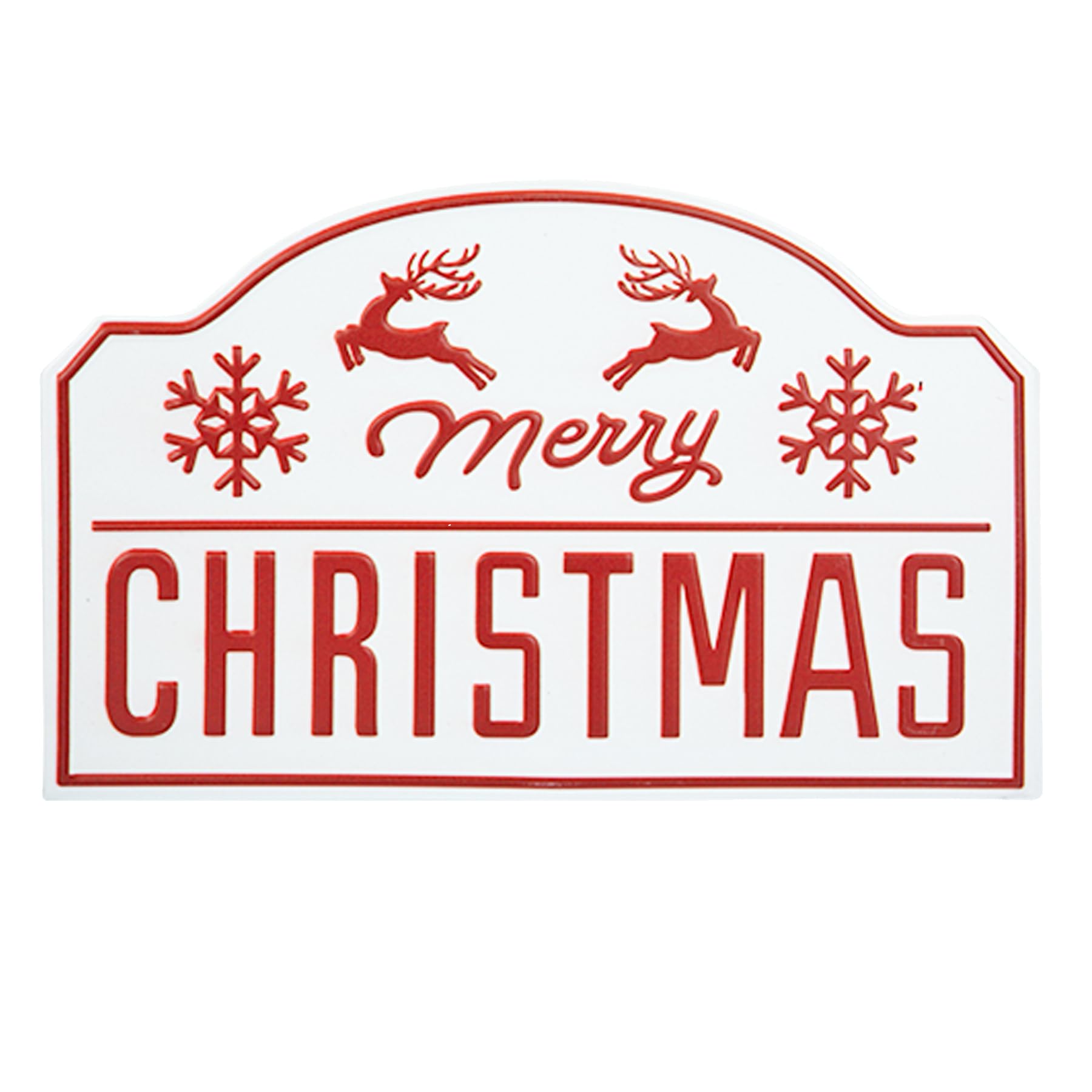 Christmas Decoration 30cm Metal Sign Hanging Red and White - (Reindeers)