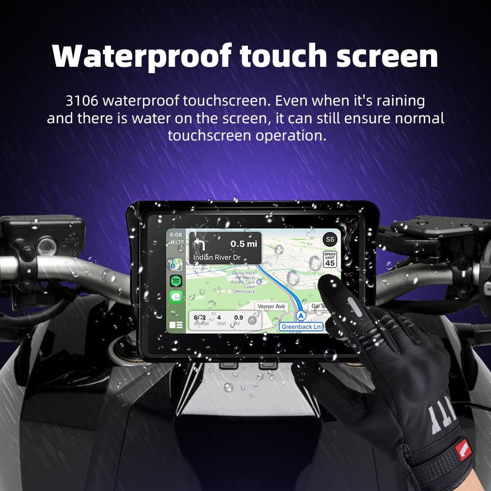 5" Display Moto Wireless CarPlay Android Auto Navigatore IP67 | Display touch IPS 800nit IP67, doppio supporto antifurto a sgancio rapido. Compatibile con moto universali e base BMW.