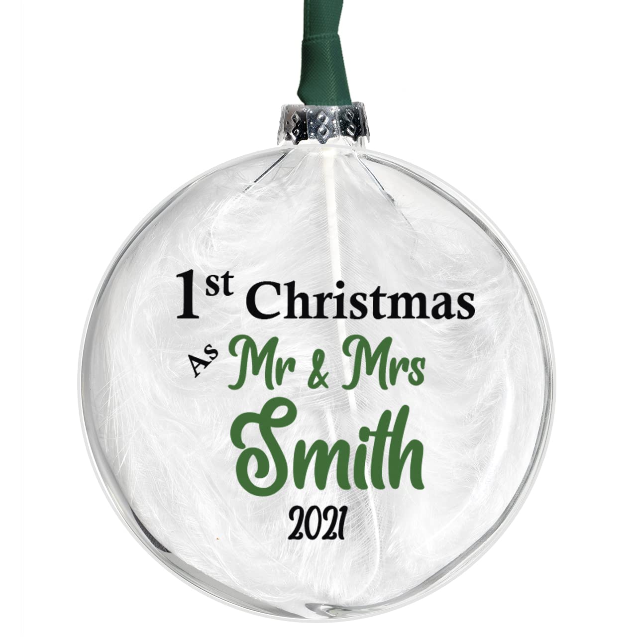 Personalised First Christmas As Mr And Mrs Glass Bauble In 10 Colours Unique 1st Christmas Wedding Gift Mr And Mr Or Mrs And Mrs (GREEN)