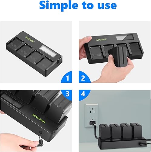 Miniatura 4 de Neewer Cargador de batería NP-F de 4 canales con pantalla LCD y adaptador de corriente, compatible con Sony NP-F550 F570 F750 F770 F930 F950 F960