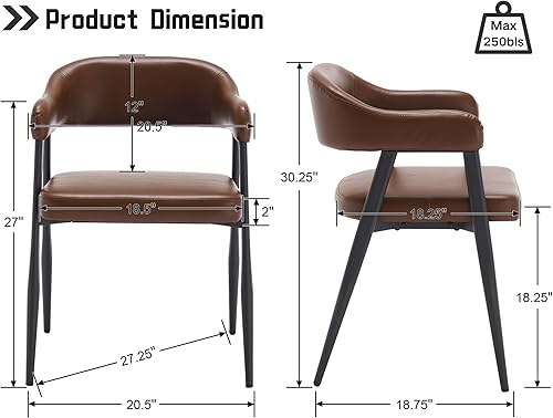 Miniatura 2 de HNY Juego de 6 sillas modernas de comedor con brazos, sillas de comedor de barril tapizadas en piel sintética retro con brazos, silla de acento