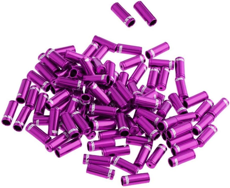 100pcs 5mm Alloy Bike Brake Cable Housing End Tips Crimp Set, CNC Processed Aluminum Alloy, s Fraying and Rusting, 6 Bright Colors, Suitable for 5mm Brake Cable, for DIY Bike - Purple