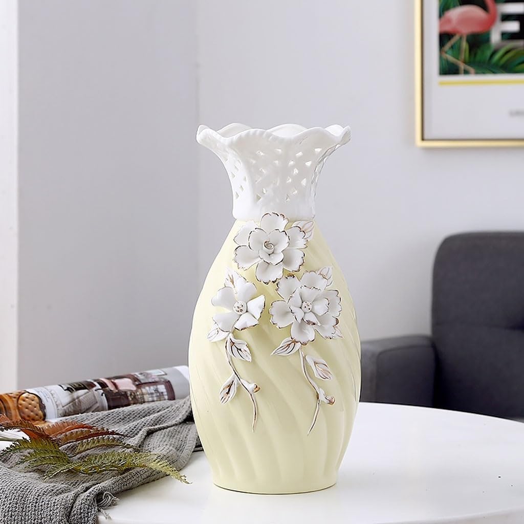 Accueil Vases Vase en céramique Jaune Clair, Fleurs créatives de Phnom Penh, Arrangement séchées Porcelaine, décoration Bureau, Salon Moderne Décor intérieur