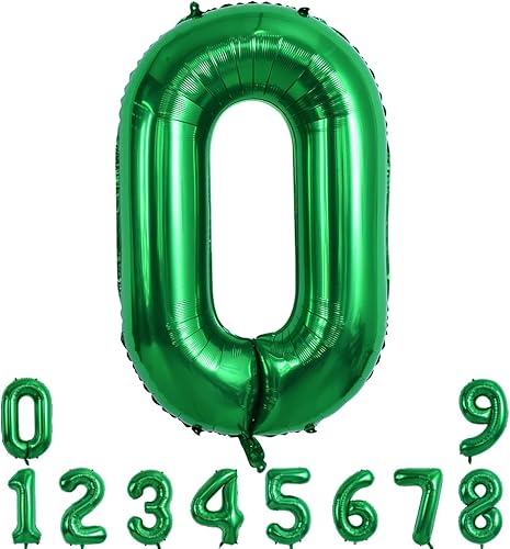 TONIFUL Globo de 40 pulgadas de color verde oscuro con números grandes del 0 al 9, globo digital de números grandes de Mylar 0 para fiesta de