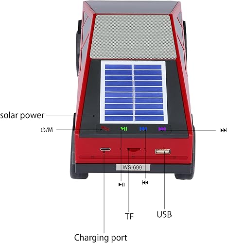 Miniatura 9 de WS-699 Altavoz Solar Bluetooth Réplica  Diseño de Camioneta del Futuro, Sonido HD, Emparejamiento Estéreo TWS, Radio FM, Luz de Fiesta LED,