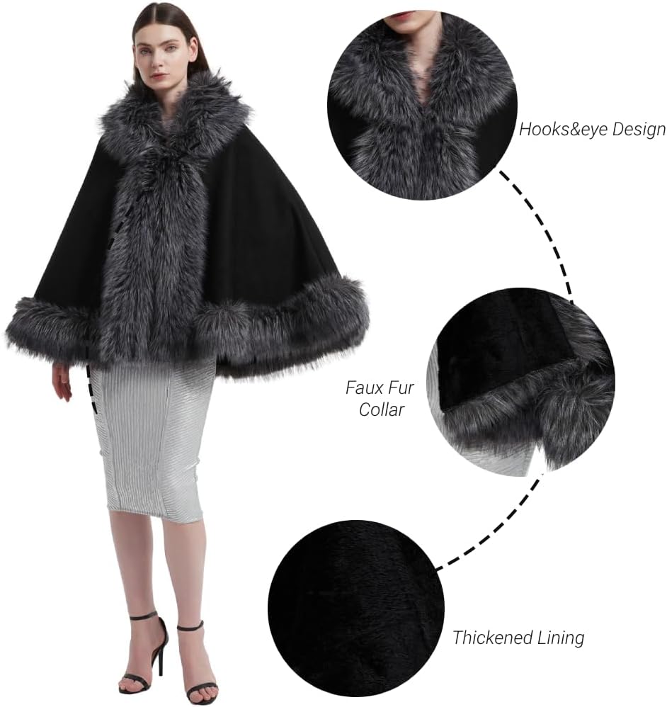 Women Luxury Faux Fur Shawl Winter Warm Wraps Wedding Bridal Cover Up Cloak Faux Fur Evening Cape Coat