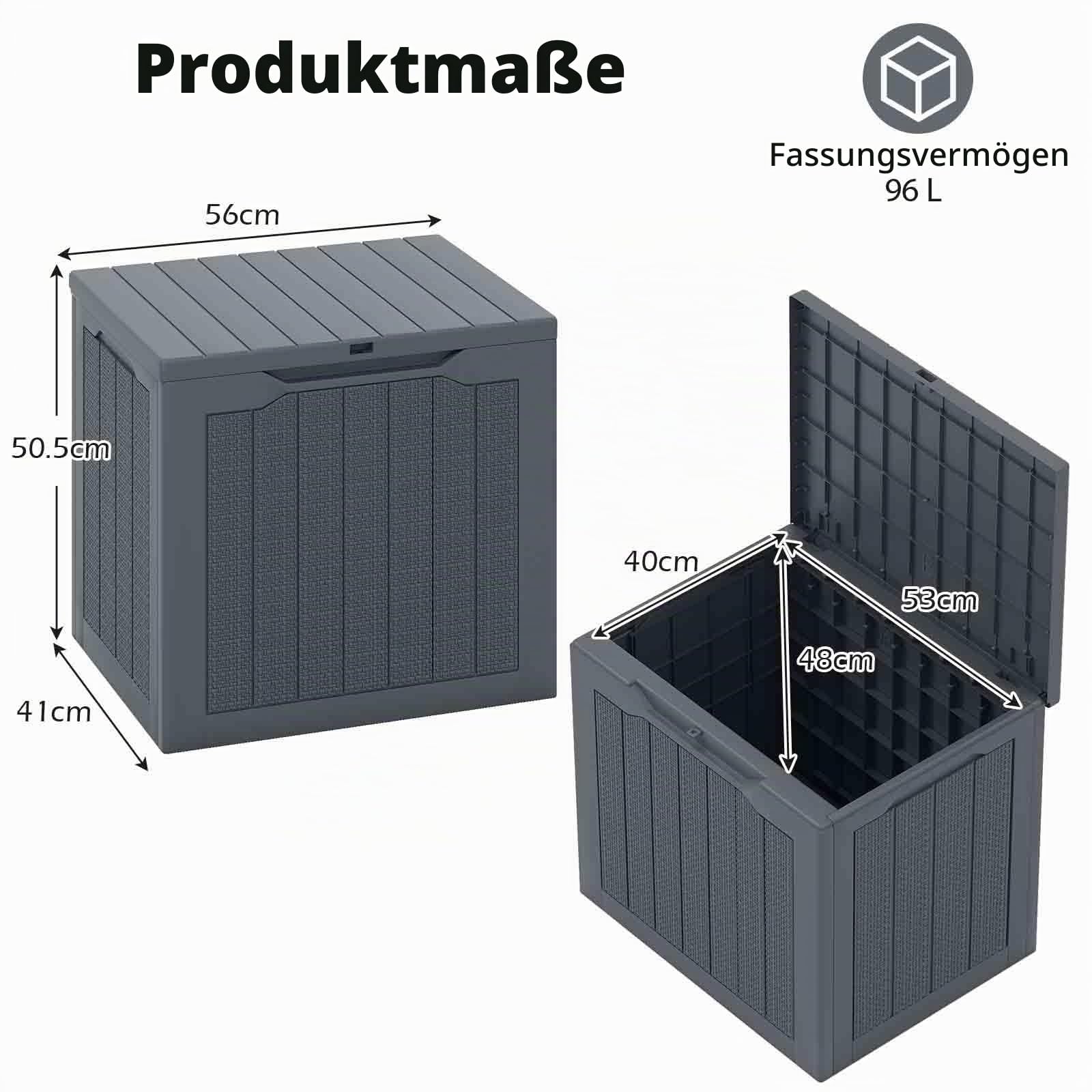 HOMASIS Auflagenbox wetterfest, Gartenbox aus PP-Rattan, abschließbar Aufbewahrungsbox mit Deckel, Gartenmöbel Kissenbox Auflagentruhe Gartentruhe Outdoor (Grau, 96L)