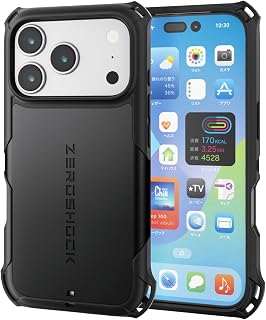 ELECOM iPhone 17 Pro 手机壳 防摔 减震 ZEROSHOCK MAGKEEP 支持无线充电 [附带保护膜] 蜂窝结构 四角减震 摄像头镜头保护设计 黑色 PM-A25CZEROMGBK