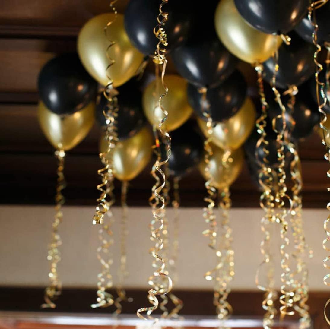 AMFIN(Pack of 25) 10 inch Metallic Balloons Golden and Black for Birthday Decoration, Decoration for Weddings, Engagement, Anniversary - Golden & Black