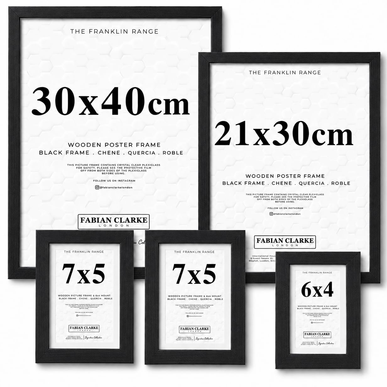 Fabian Clarke® 5 Pack Modern Black Wooden Picture Photo Frame Kit Set