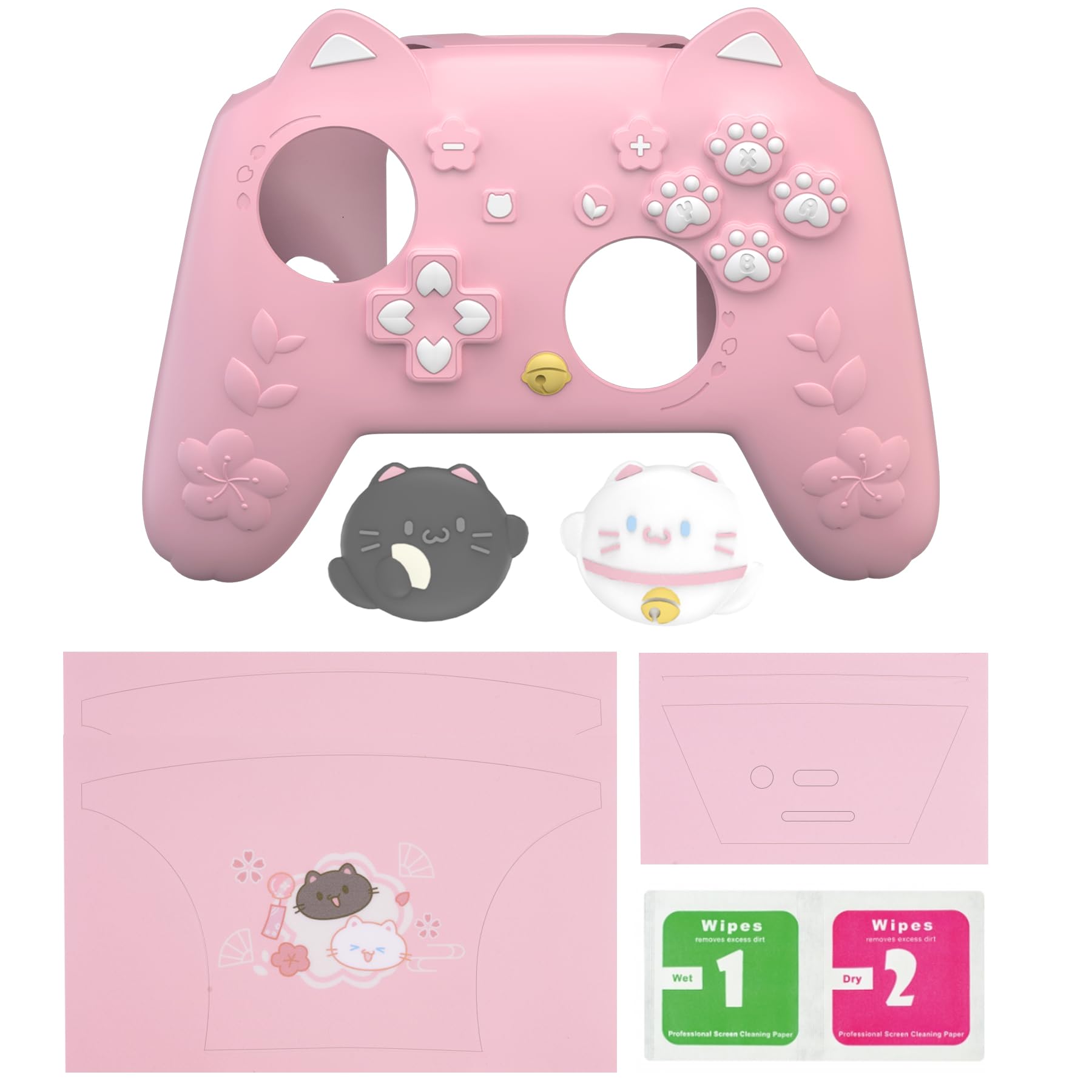 playvital Cover Dockable per Nintendo Switch 2 & Custodia in Silicone per Nintendo Switch 2 Pro Controller, Gattino di Fiori - Rosa