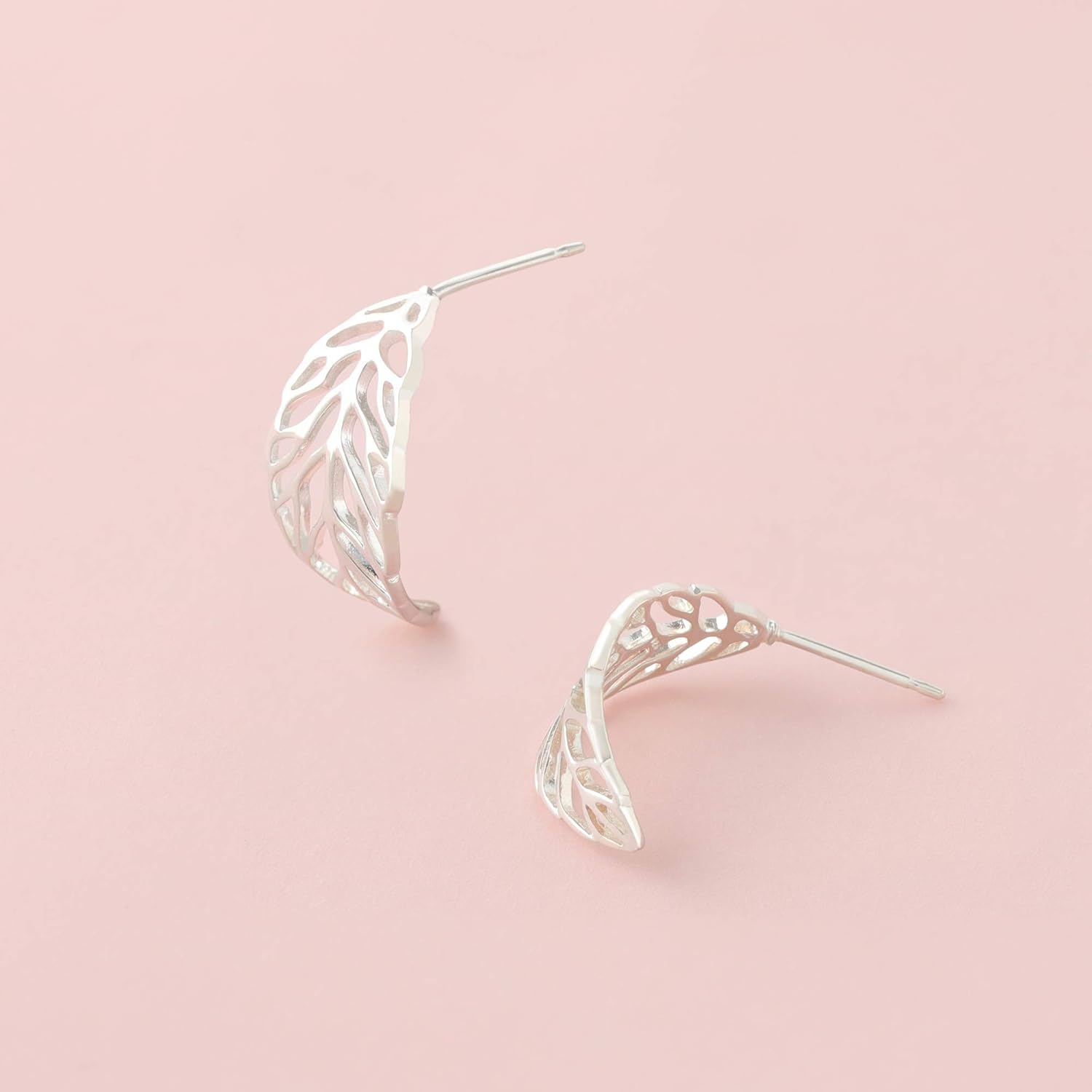 Boma Jewelry Sterling Silver Open Cut Out Tree Leaf Nature Post Hoop Earrings