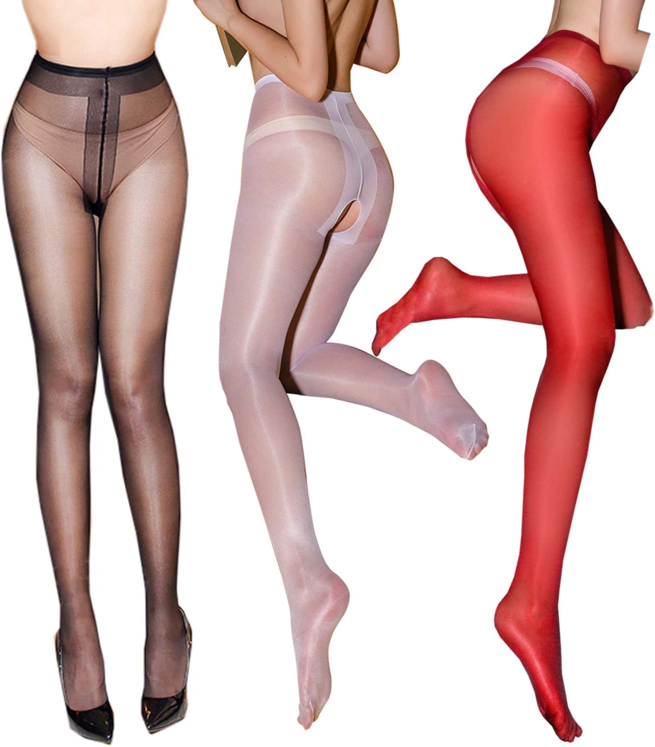光沢パンスト倶楽部　エロ Amazon.co.jp: オープンクロッチ 光沢 ストッキング 超極薄 オールスルー 穴あき パンスト セクシー キラキラ 美脚タイツ 過激下着  レディース 靴下 : ファッション