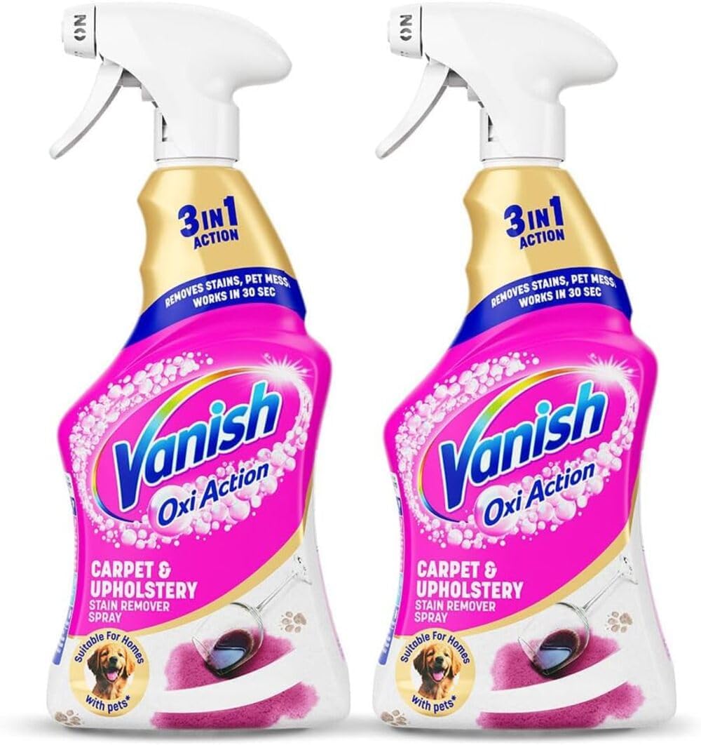 Vanish Gold Oxi Action Upholstery & Carpet Cleaner, Targeted Spot Cleaning Stain Remover Spray, 500 ml | 30 Second Amazing Stain Removal | Neutralises Odours | Helps Prevent Pet Remarking | Pack of 2