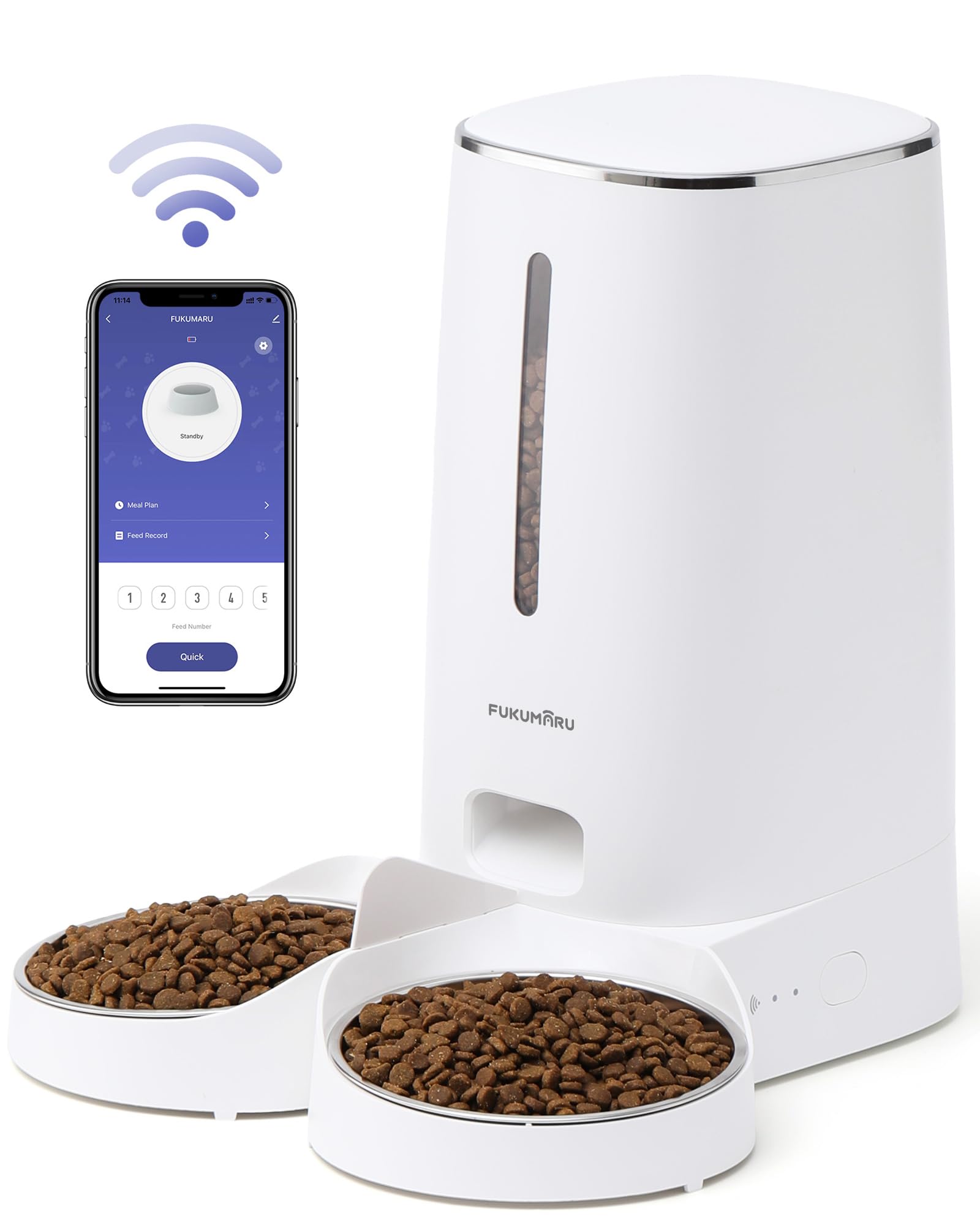 FUKUMARU Automatic Cat Feeder, 4L Dog Feeders with Double Bowls, Support DIY Meals and Timed Control WiFi Cat sFood Dispenser, Suit for Most Pet Food