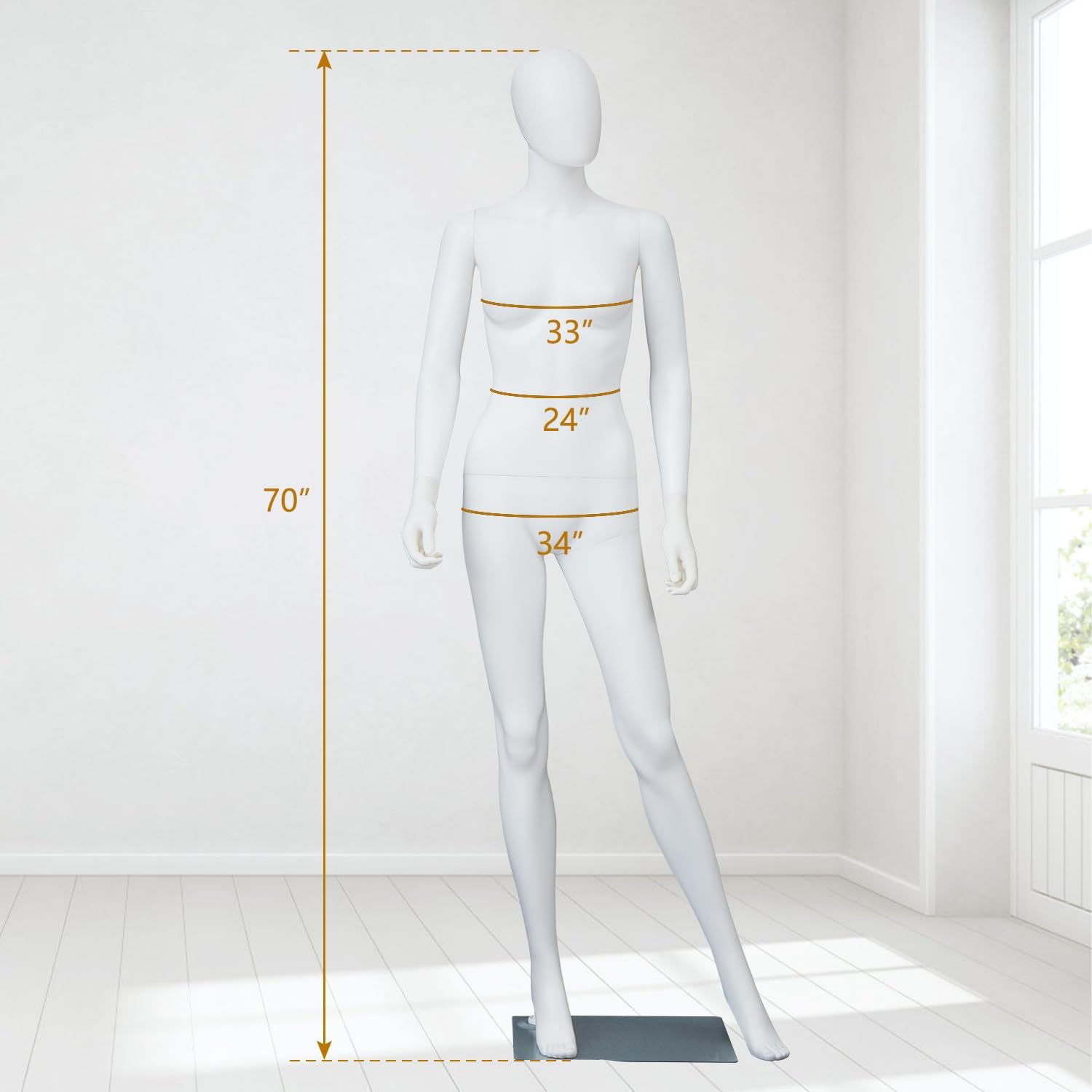 Kinfant Female Full Body Mannequin - 6 Ft Detachable Dress Form Display Mannequin Stand with Metal Base, Adjustable Dress Model for Fashion Store, Clothing Design, White