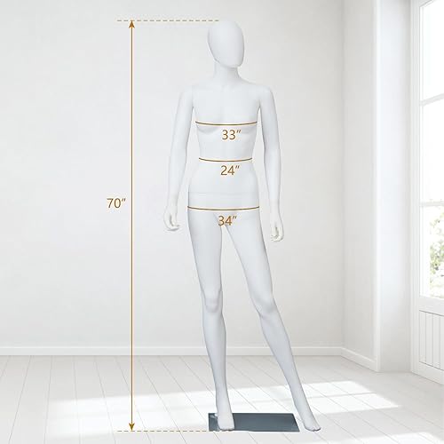 Miniatura 6 de Kinfant Maniquí de cuerpo completo para mujer, soporte de maniquí desmontable de 6 pies con base de metal, modelo de vestido ajustable para tienda