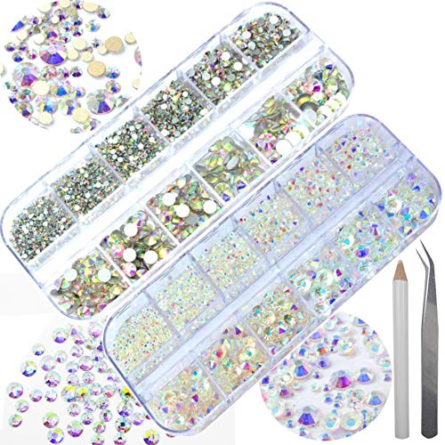 Lifextol 4000Pc Ab Clear Rhinestone Crystal Beads Gems Flatback Gemstones Mixed Size Jewels With Picking Tweezers & Rhinestones Pen For Arts Crafts Face Body Makeup Nail Diy.… #TOP1