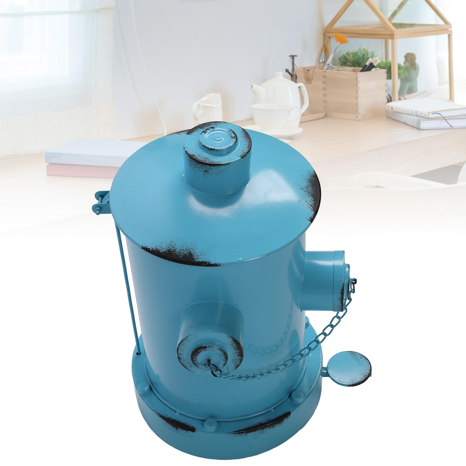 Bote de Basura con Pedal Decorativo para Boca de Incendios de Hierro Forjado para Uso Interior y Exterior 12,6 X 12,01 X 15,75 Pulgadas (Azul claro)