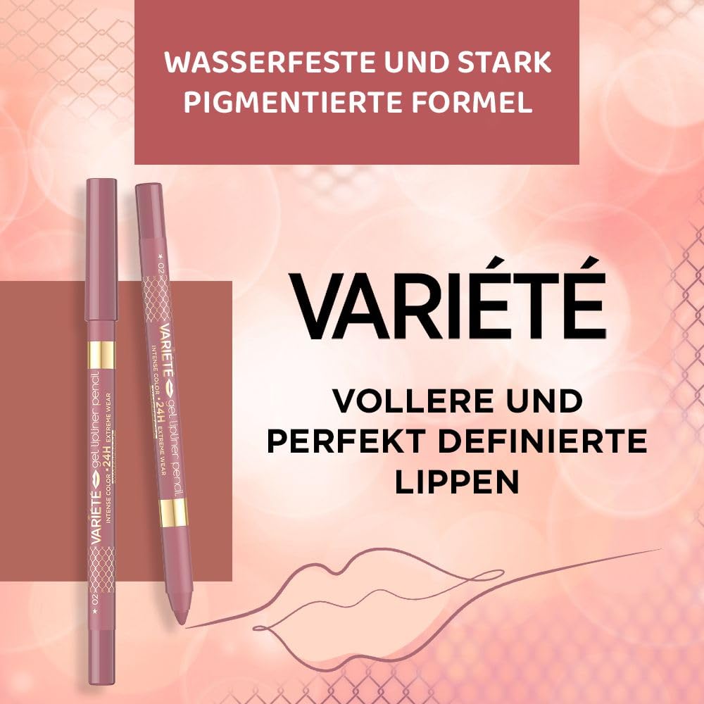 Eveline Cosmetics - Variété, żelowa konturówka do ust nr 01, wodoodporna, trwała konturówka do ust, wodoodporna, trwała, intensywnie pigmentowana
