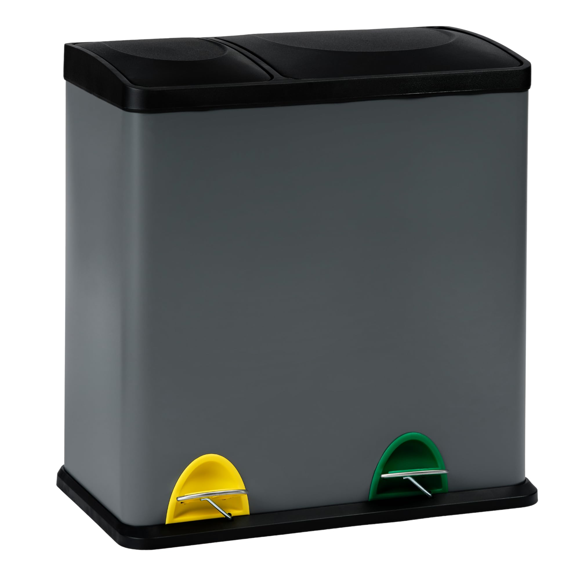 EVRE Recycling Bin, Rectangular 2 Compartment Section 36L Waste Seperation Sortation System with Non Slip Base, Odour Seal, Removable Inner Compartments and Colour Coded (Grey)