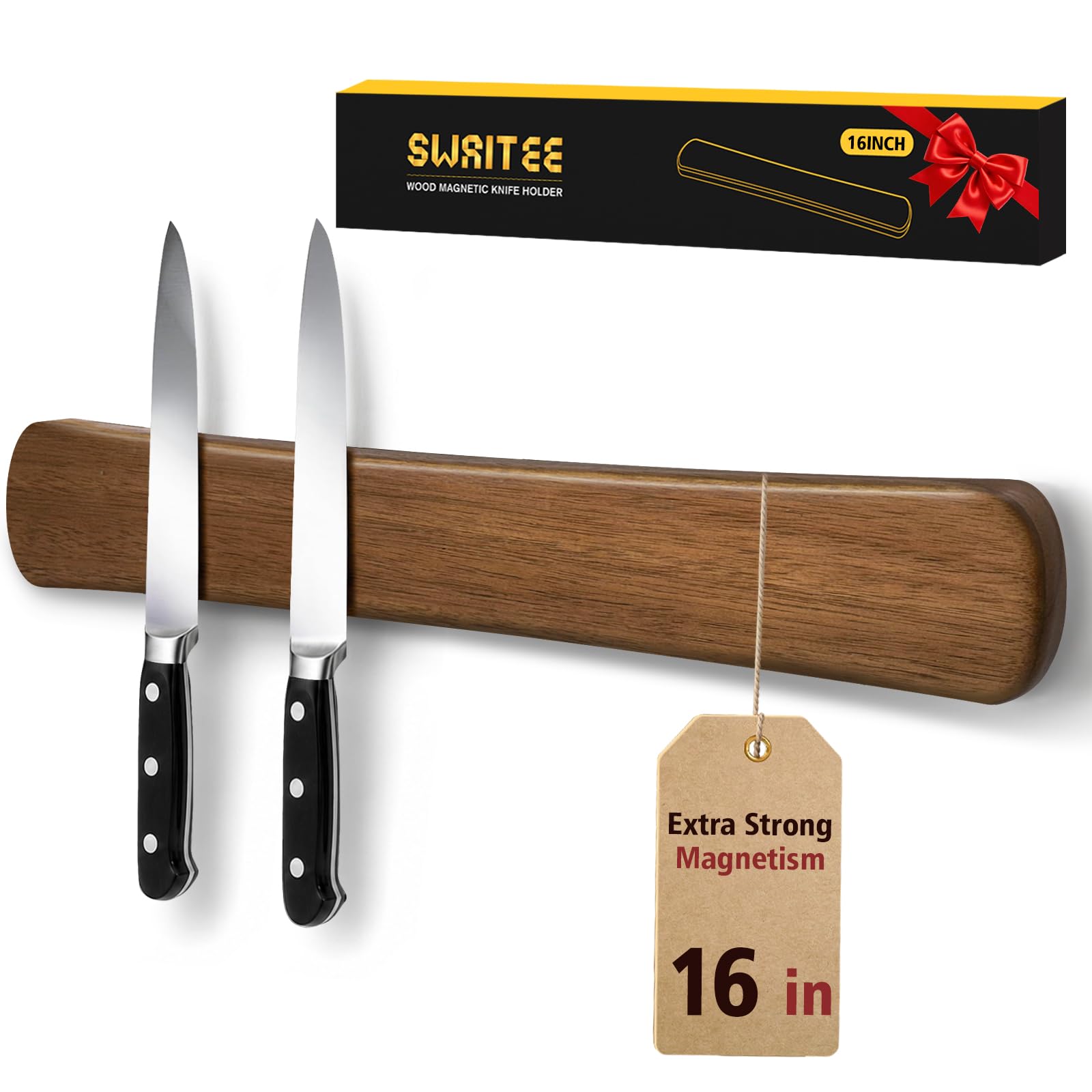 Swaitee 16 Inch Acacia Wood Magnetic Knife Strip