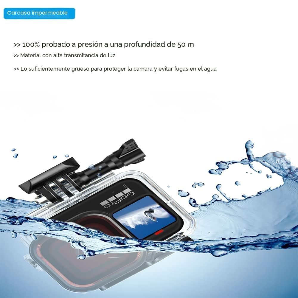 Kit de Accesorios para Gopro Hero 13 12 11 10 9 Carcasa de Silicona Impermeable Negra Funda de Casco Barbilla con Protector de Pantalla de Vidrio Go Pro Hero13 Hero12 Hero11 Hero10 Hero9