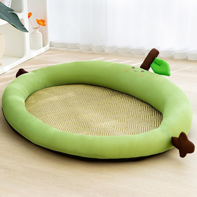 Summer Cute Fruit Backrest Nest Small Dog Cat Cool Breathable Nesting Cushion Plus High Neck Cushion Pet Products (Green, M(within 10 kg))