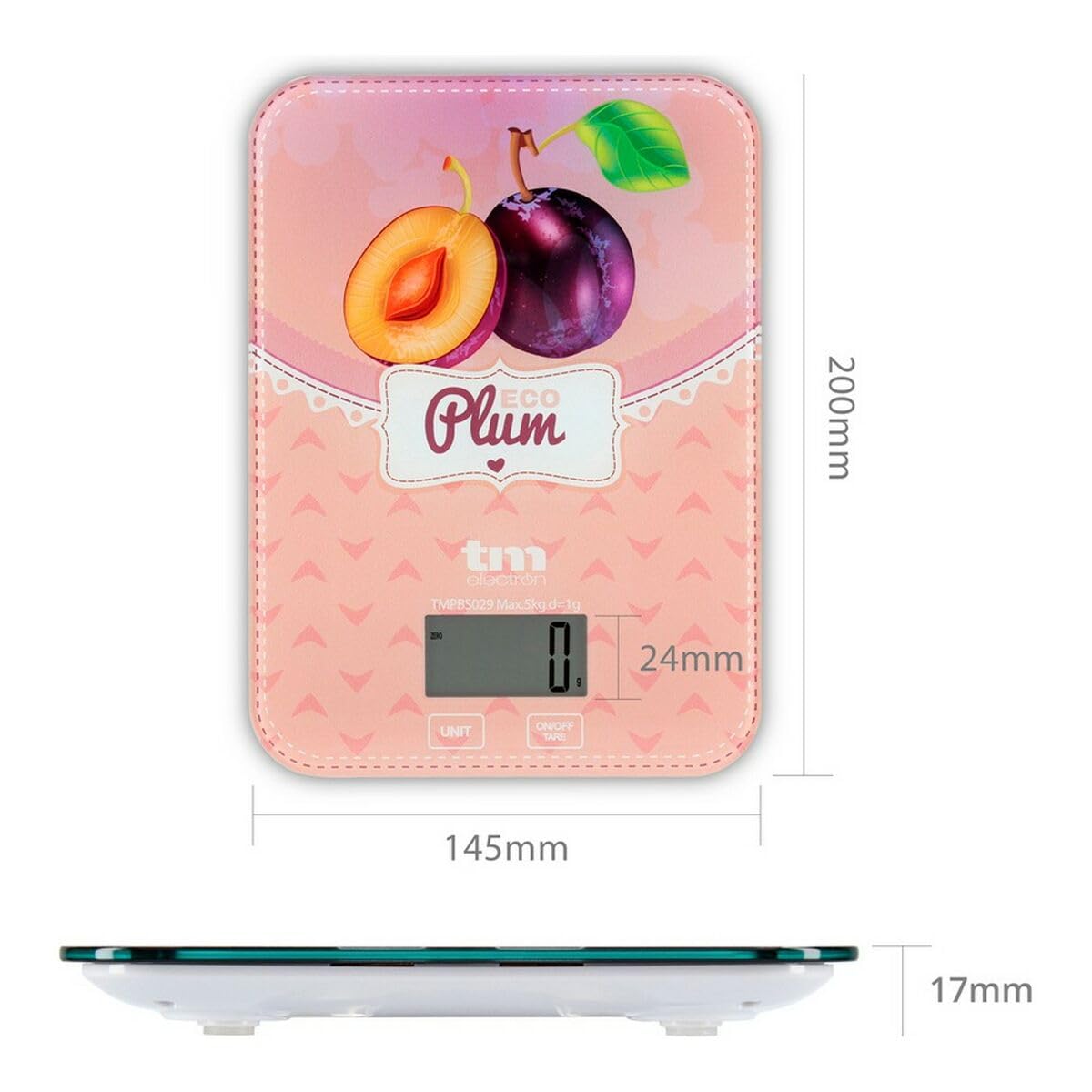 TM Electron TMPBS029 Bilancia da Cucina con Display Digitale Ultra Sottile Design Prugne Vintage 4 Sensori, Ritorno a 0, Ideale per Pasticceria e Cibo