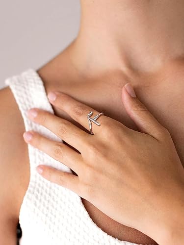 Miniatura 2 de SILVERCUTE Anillos con iniciales S925, tamaño ajustable 6-12, letra del alfabeto A-Z, joyería personalizada con iniciales trenzadas, anillos