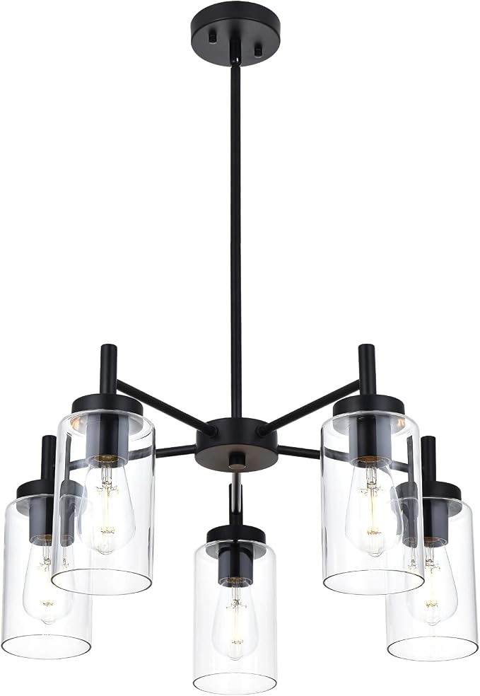 VINLUZ 5 Light Shaded Contemporary Chandelier - Alabaster Glass Oil Rubbed Bronze Modern Ceiling Light Fixture For Dining Room, Foyer, Bedroom