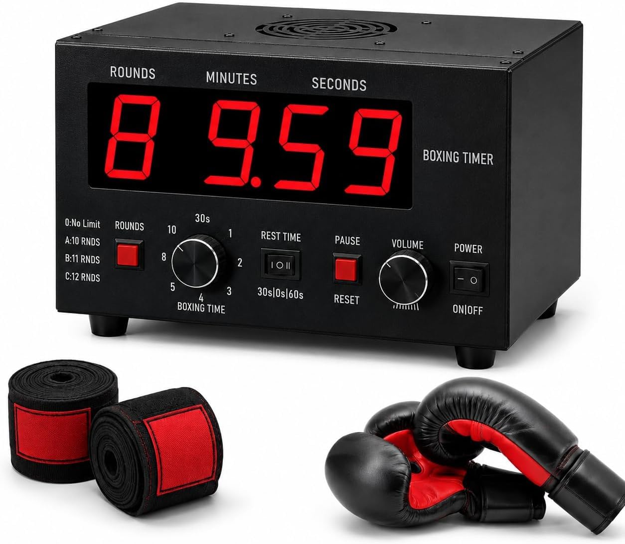 Timer portatile a intervalli di boxe, display a LED, 1-12 o giri illimitati