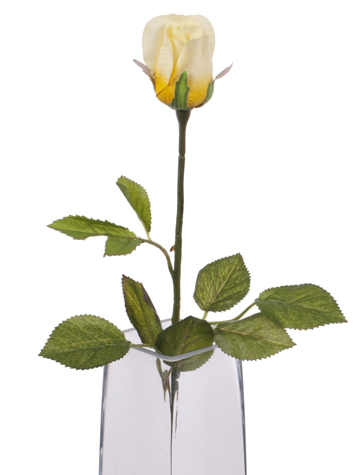 Floral EleganceArtificial 60cm Single Stem Closed Bud Yellow and Cream Rose Flower