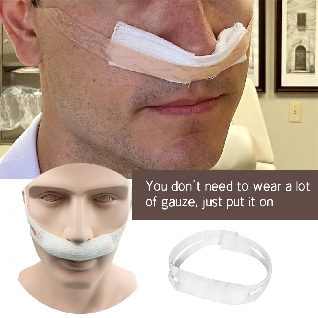 Elastic Nose Bandage 5 Pcs Nasal Bandage Dressing Holder High Absorption Nasal Surgery Bandages Recovery Supplies, White — Amazon image 5