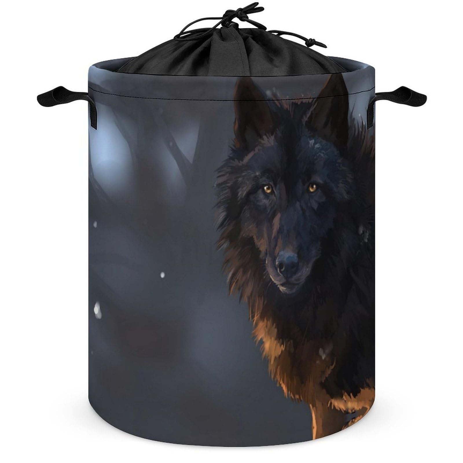 Wlntrophic Drawstring Laundry Hamper, Fantasy Wolf Laundry Basket, Washing Basket with Handle
