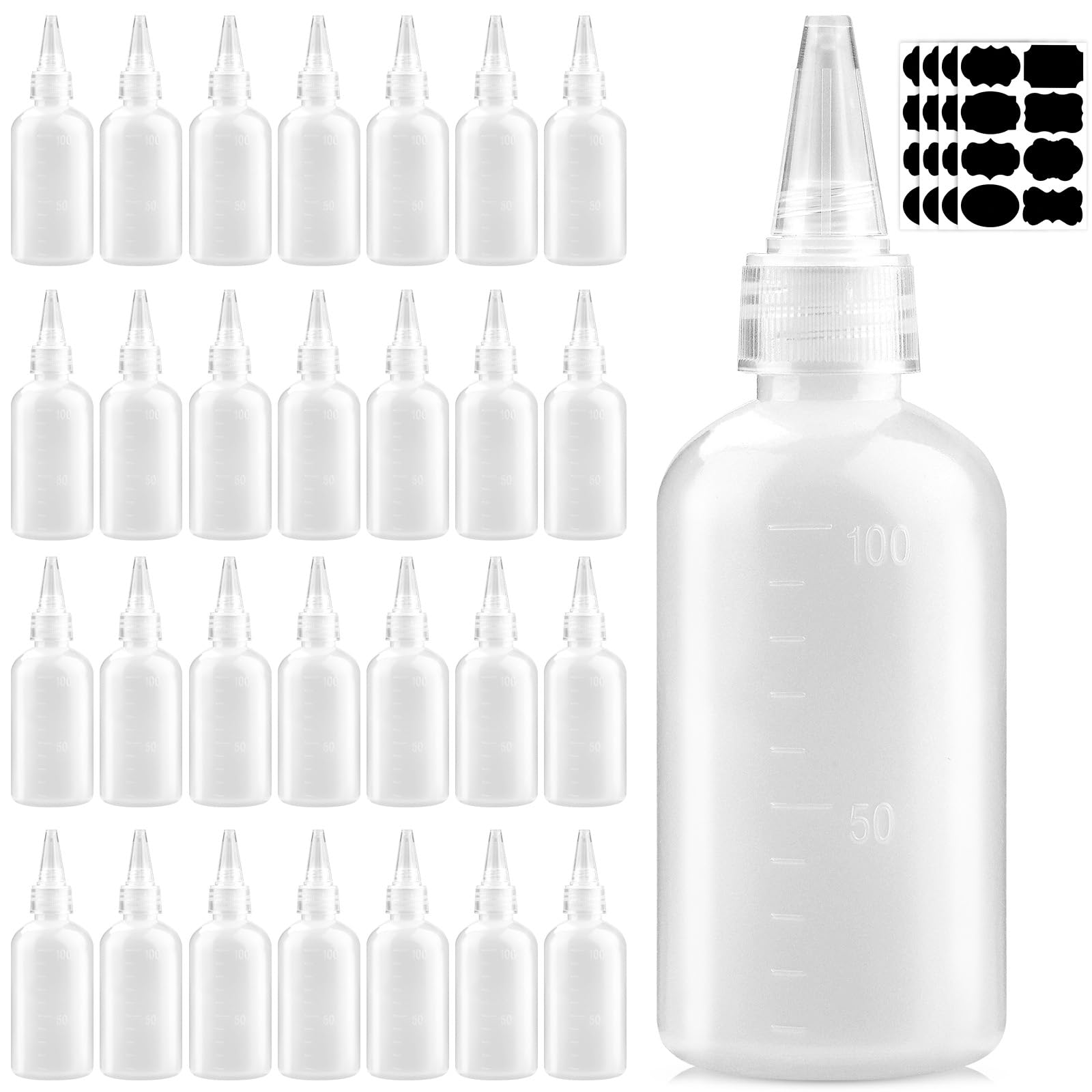 DKBT 32 bottiglie da spremere, 100 ml, bottiglia dosatrice, bottiglia per salsa, ketchup, bottiglia, dispenser per salse, in plastica, per cucina