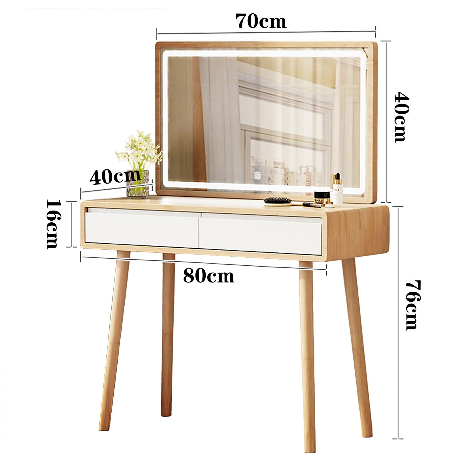 Postazione Trucco Con Cassetti Tavolo Da Trucco Con Specchio Toeletta Trucco Con Luci Specchio a LED Ad Alta Definizione Luminoso E Chiaro Non è Necessario Il Montaggio per La Camera Da Letto(Walnut)