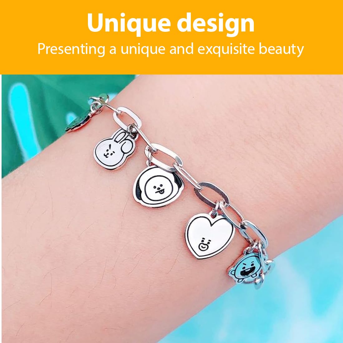 Pulsera B_T_S Ajustable,Pulsera joyería acero inoxidable,Bonita forma de dibujo animado,SYLALE B_T_S Fan Merchandise B_T_S Merch Gifts