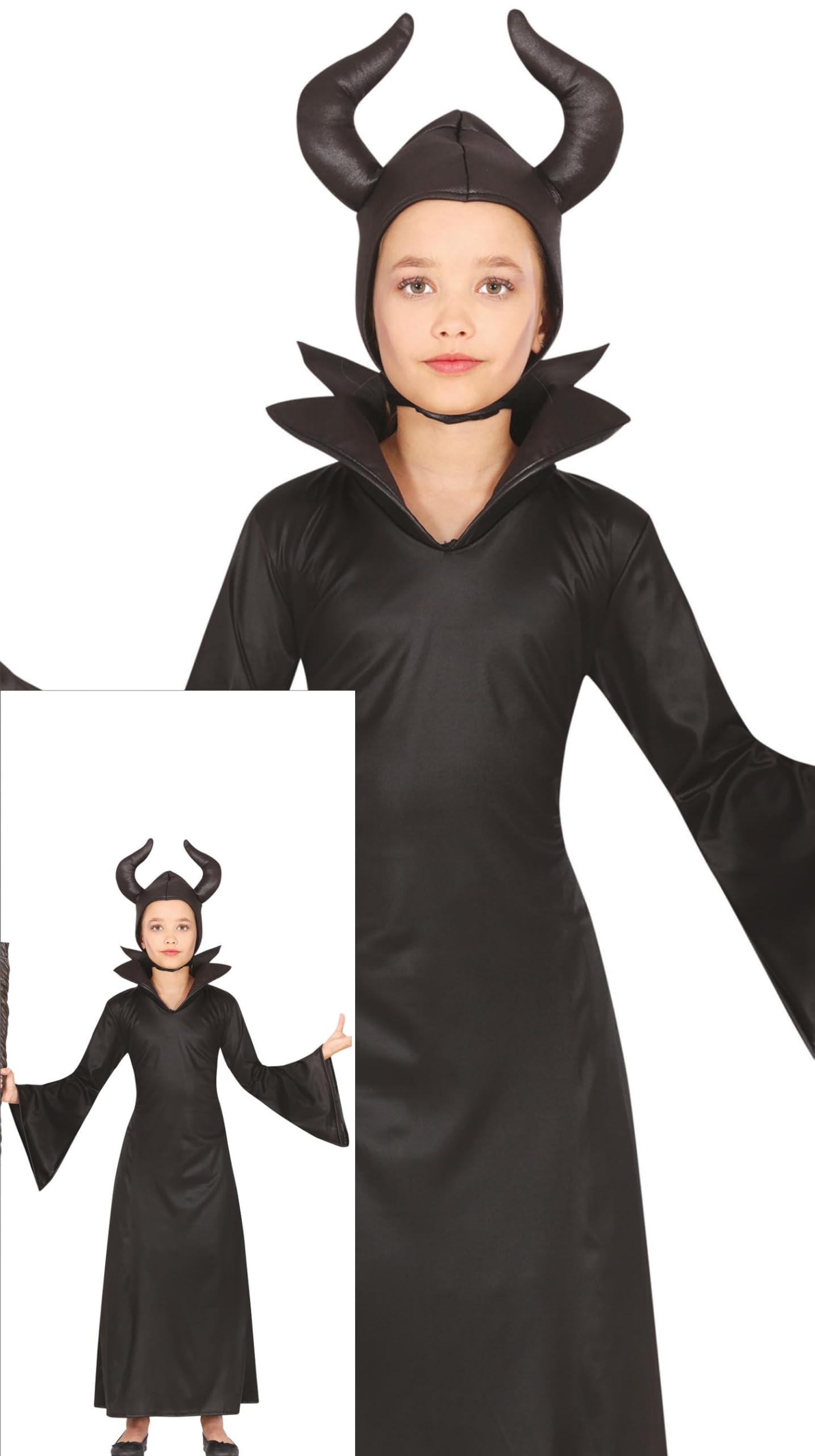 FIESTAS GUIRCA Evil Fairy Girls Fancy Dress Costume - Black Witch Costume including Fairy Headband and Dress - Halloween Girls Costumes Age 10-12 Years