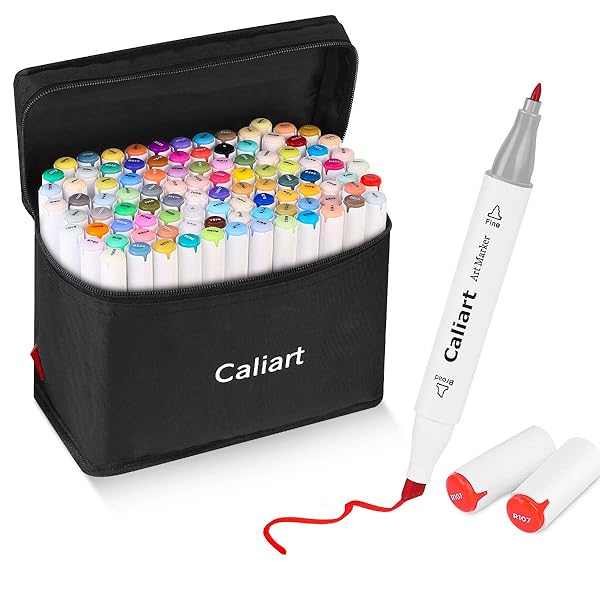 Caliart Markers, 100 Colors Dual Tip Art Markers Sketch Pens Permanent Alcohol Based, with Case for Adults Artists Drawing Illustration Sketching Coloring (White Barrel)