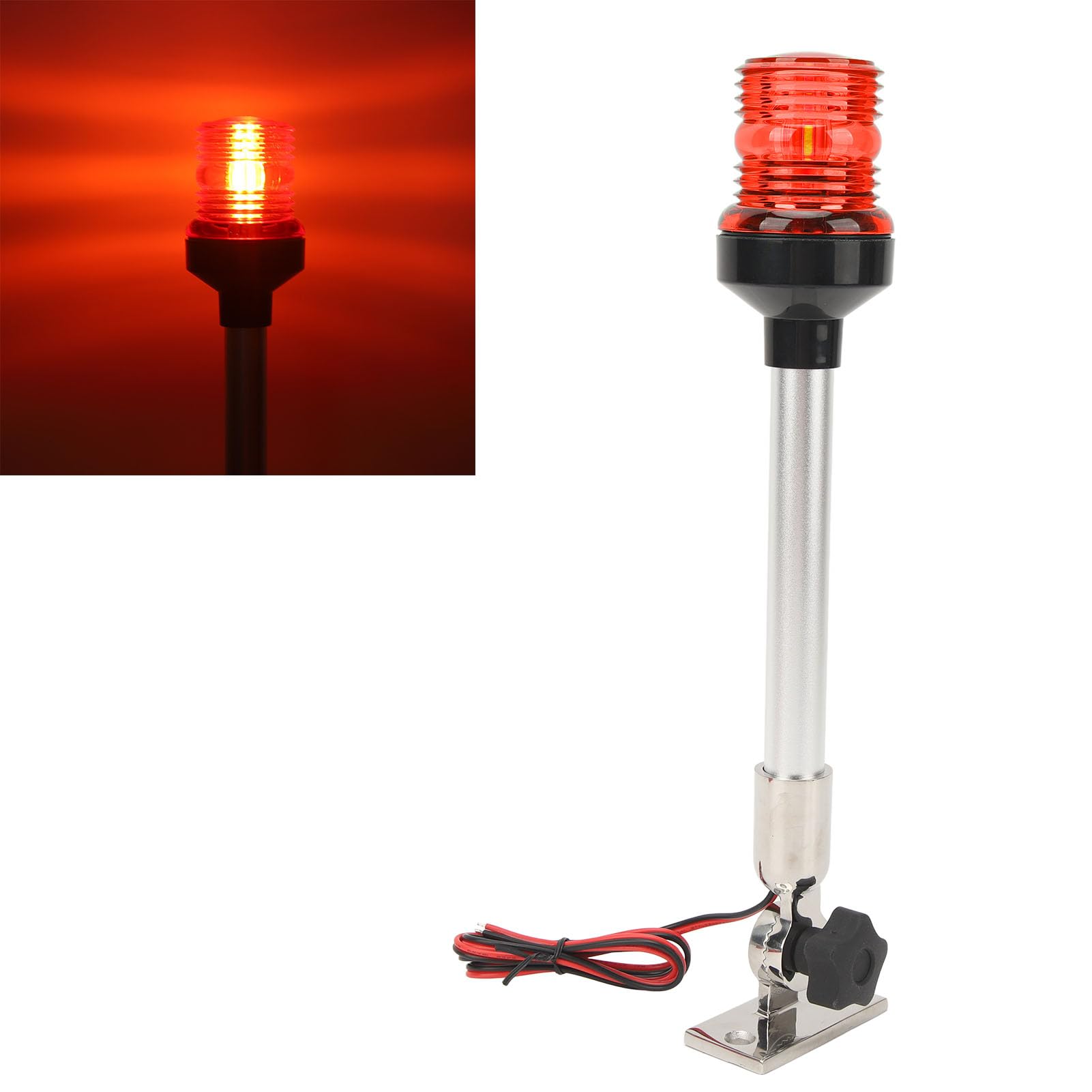 Qqmora Luce di Poppa a LED Pieghevole a 360 Gradi per Barche da Pesca, Yacht, Marine, Base Stabile e Asta per Alta visibilità, Adatta per Uso Marino (Rosso)