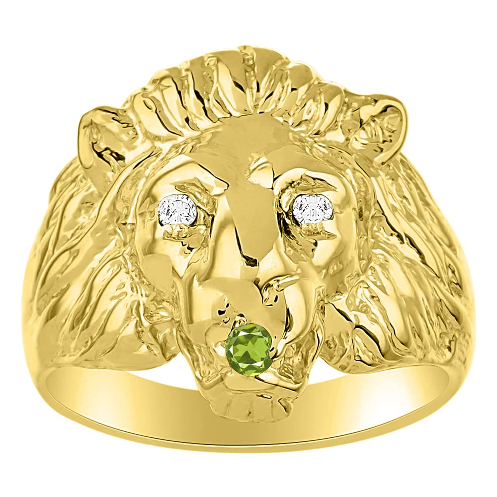 Rylos Lion Head Ring Color Stones Eyes &amp; Diamond Mouth – Fun Designer Rings in Sizes 8-13 in Yellow Gold Plated Silver