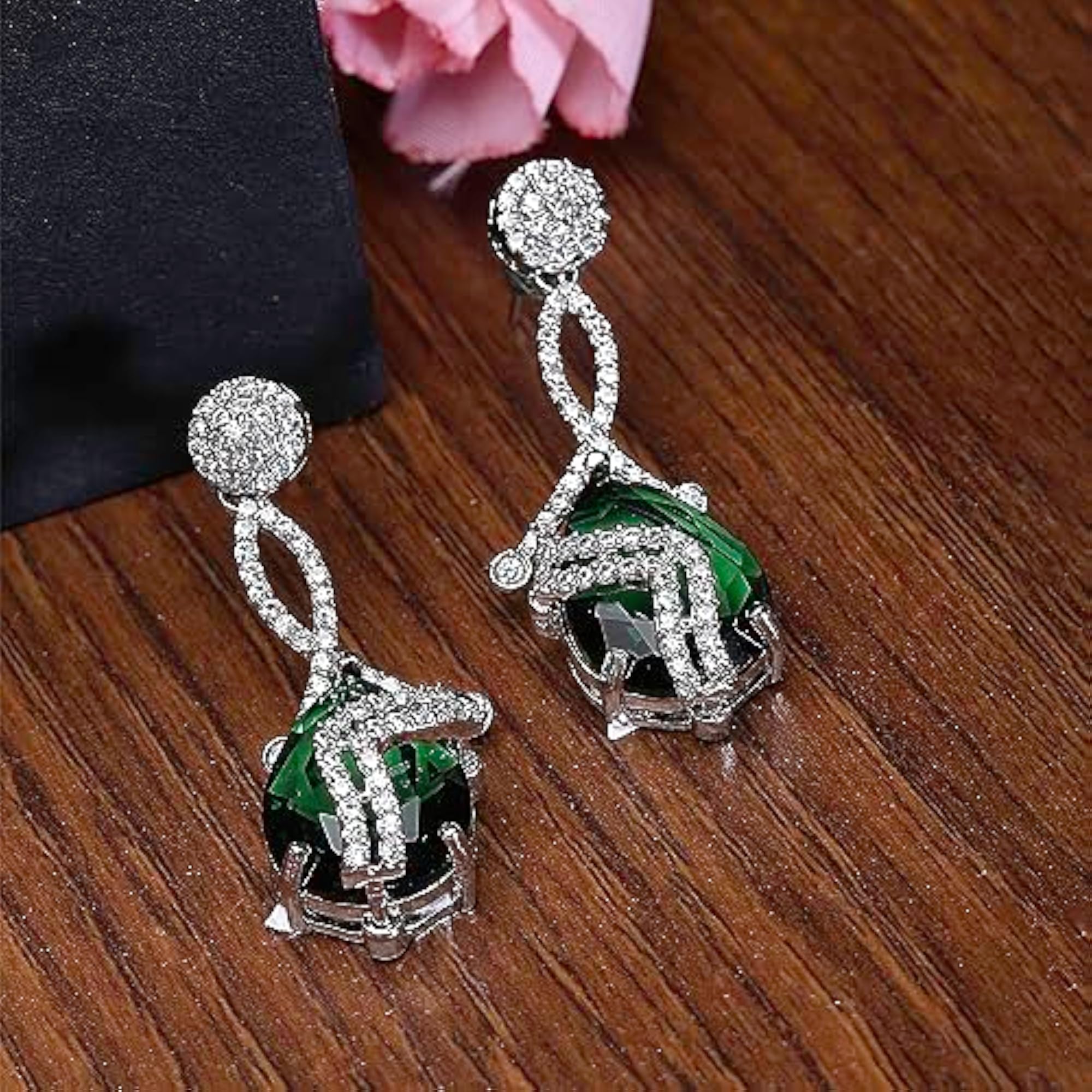 Rhodium-Plated American Diamond Drop Earrings