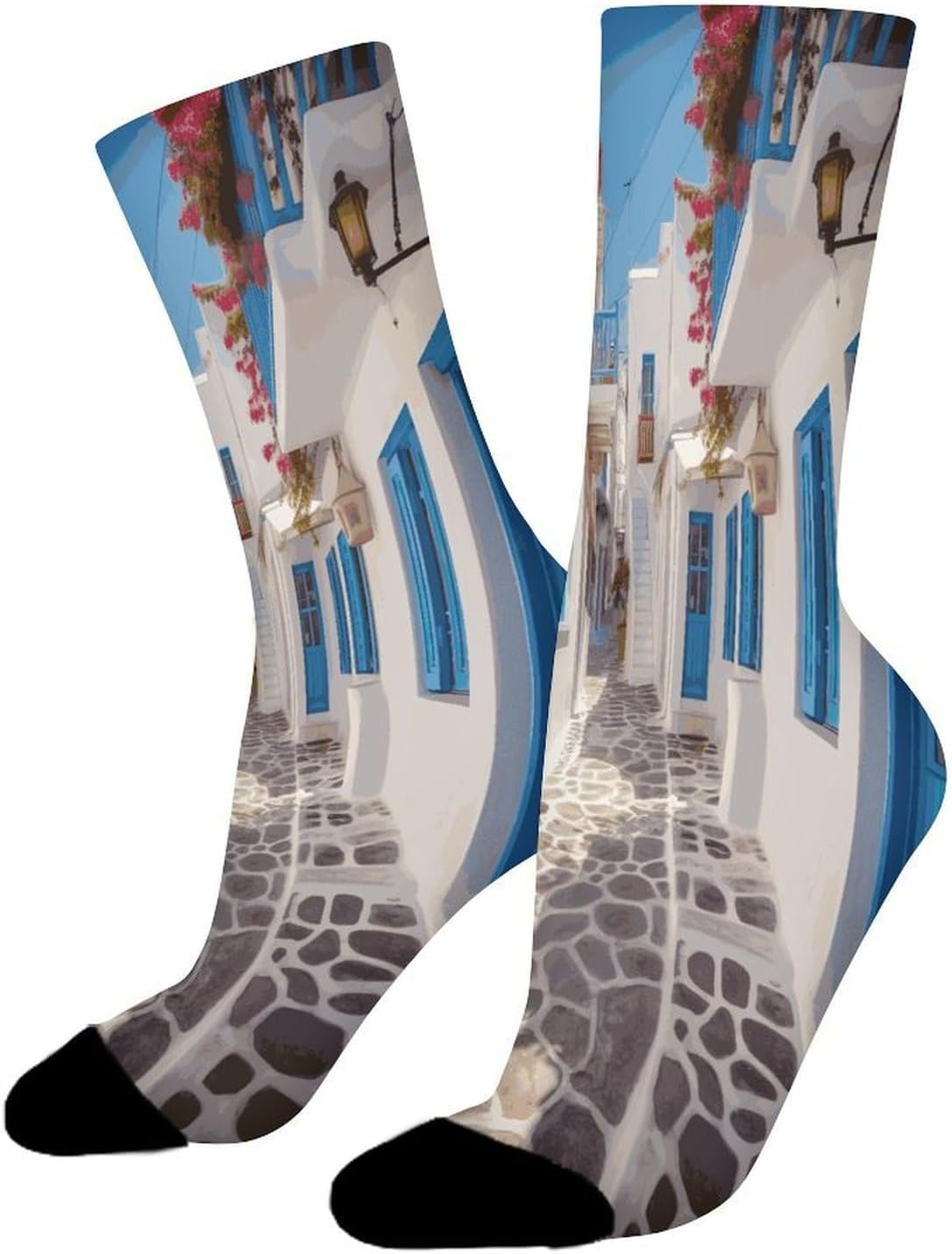 Greece Street Crew Sock High Stocking Grippy Socks | Socks for Men & Women,Stockings-Long Thin Tube Sports, Breathable Soft Athletic for Nurses,Travel