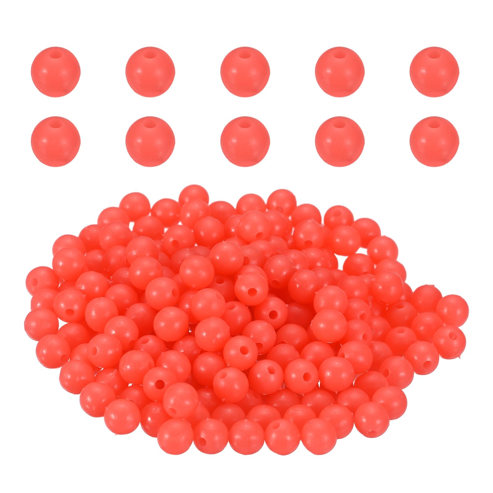 YELARXI 250 Pcs Glow Fishing Beads, 8mm Plastic Luminous Round Hard Bait Egg Lure Rigs Freshwater Saltwater for Fishing Rigs for Catfish Rig Outdoor Tackle Tool, Red