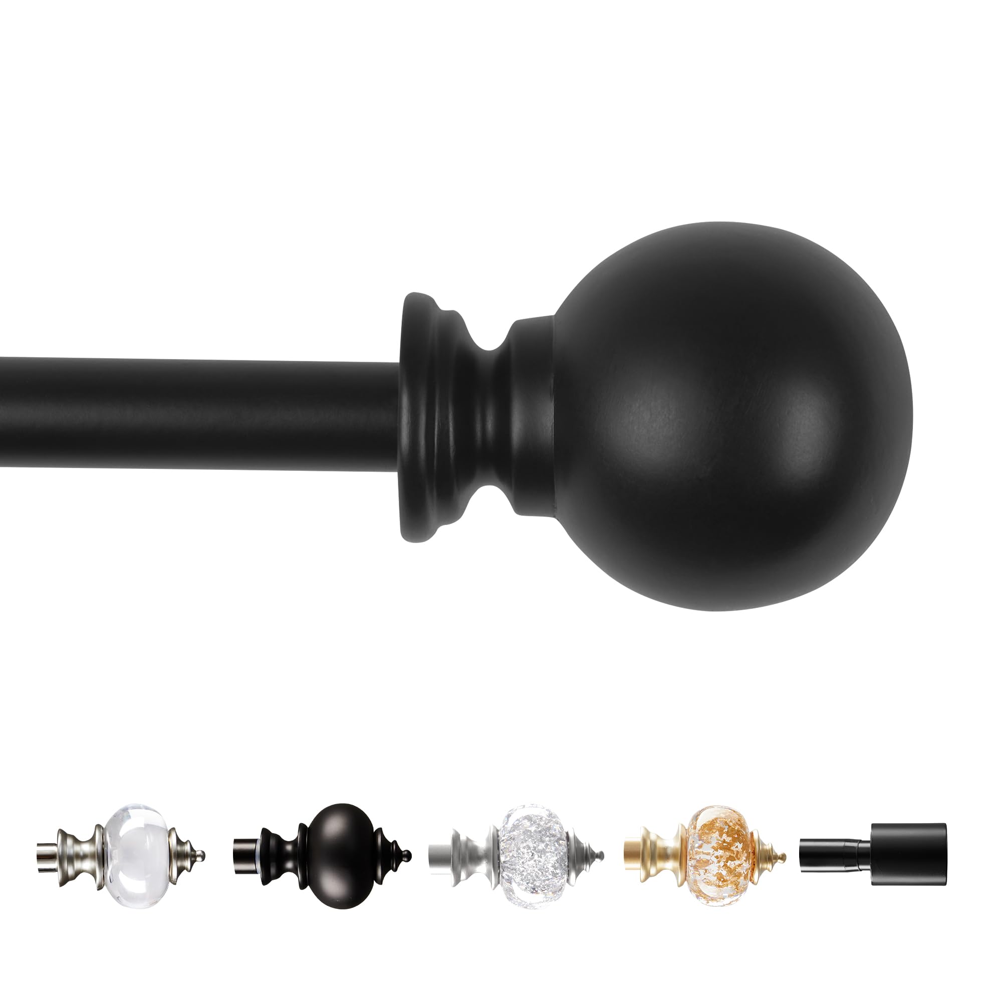 Deconovo Black Curtain Poles for Eyelet Curtains 76-122cm, 19mm Curtain Rod for Bedroom Living Room with Round Finials, Extendable Curtain Rails and Fittings
