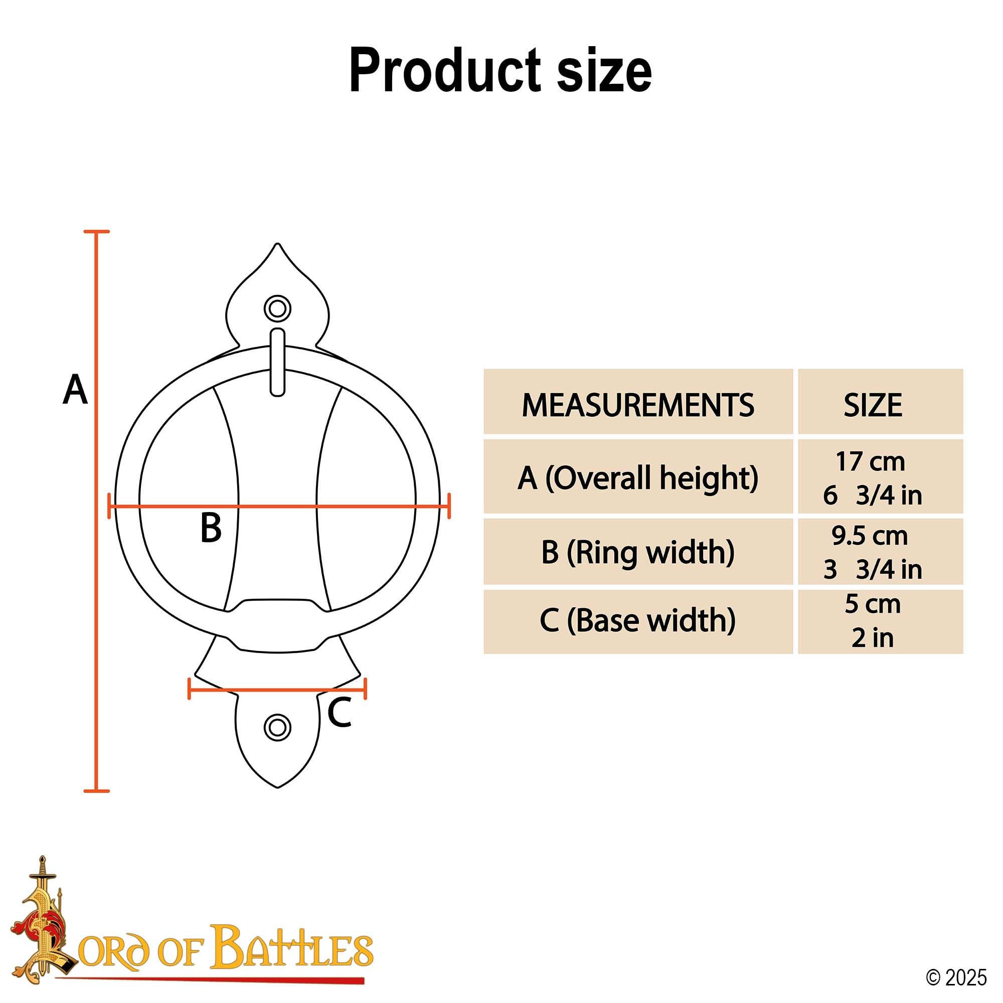 Lord of Battles Handgeschmiedeter Türklopfer aus Eisen, stabiler Ring-Türklopfer, perfekt für Vintage-Holz-Scheunentüren, Tore, Zaun, Schloss und Bauernhaus, mattschwarz, pulverbeschichtet