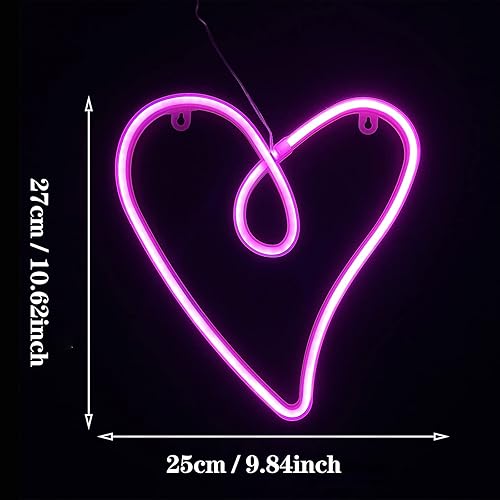 Miniatura 6 de ENUOLI Letreros de neón de corazón de amor, luz de pared para dormitorio, luces de neón rosas que funcionan con bateríasUSB, lámpara retro para San