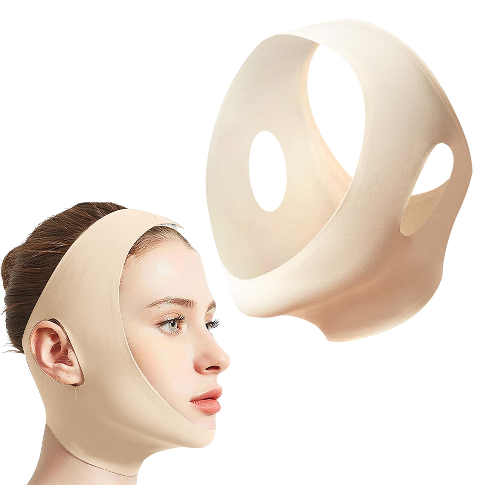 Envoltorio de Escultura Facial de Colágeno Sk-ult - Máscaras Faciales Reutilizables de Tela para Moldear la Mandíbula con Correa de Barbilla para Usar Mientras Duerme, Amigable con la Piel y