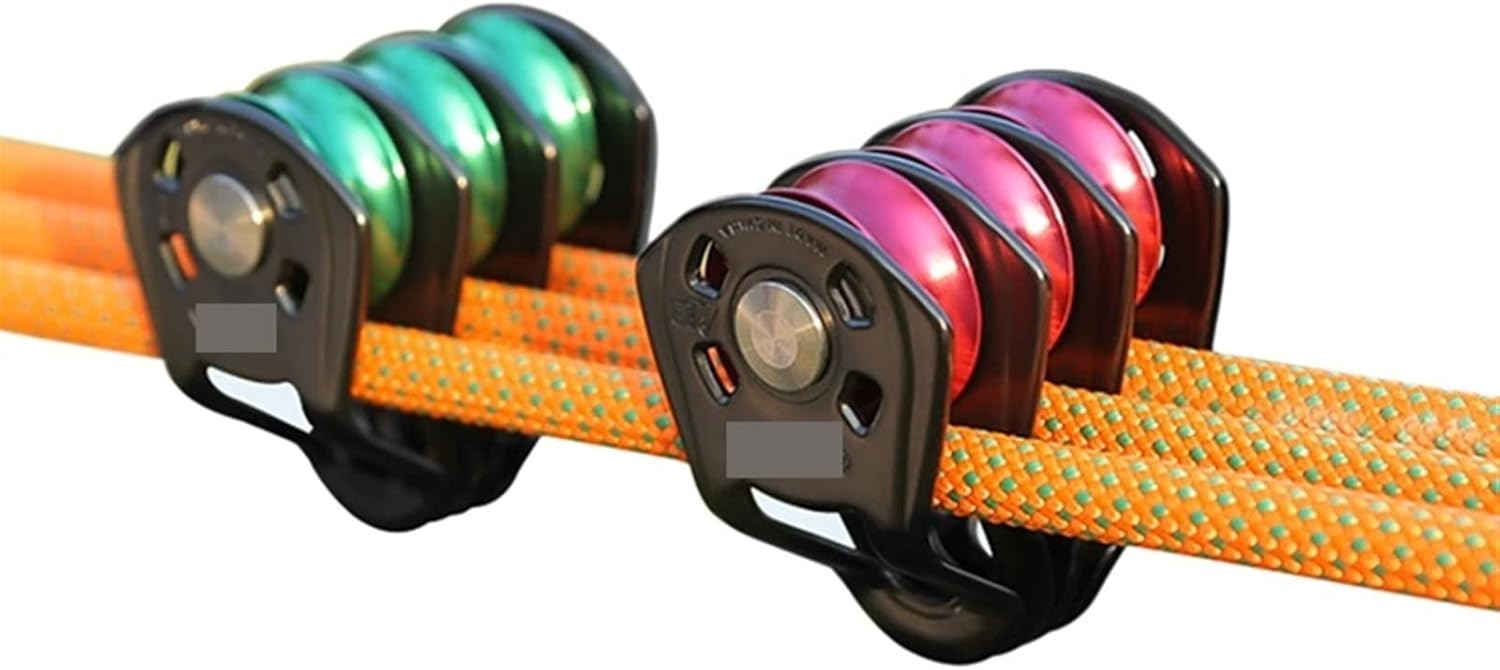 INLIMA Pulley Outdoor Three Pulley Sliding Rope Sling Hoisting Ropeway Transportation Rock Climbing Rescue Pulley Group (Color : Green Gray)